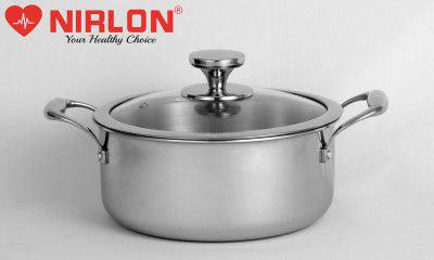 Nirlon Platinum Triply Stainless Steel Casserole with Glass Lid, 20 cm|2.8 Liter
