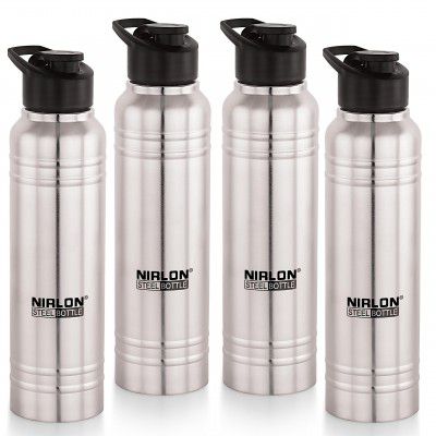 NIRLON Polo Sport Flip Single Wall Stainless Steel Bottle with Flip Cap, Set of 4, 1000ml