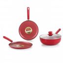 Nirlon Red Velvet 4-Piece Non Stick Induction Cookware, Aluminium Pots and Pans Set with Glass Lid, Red...