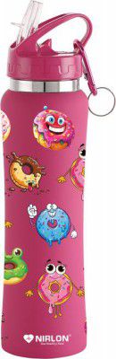 NIRLON Stainless Steel Rubber Finish Water Bottle with Straw Lid 750 ml