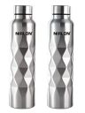 NIRLON Stainless Steel Single Wall Diamond Cut Water Bottle/Fridge Refrigerator Bottle/ 100% Leak Proof/Office Bottle/School Bottle, 1000 ML, Set of 2 (FB_Crystal Cool)...