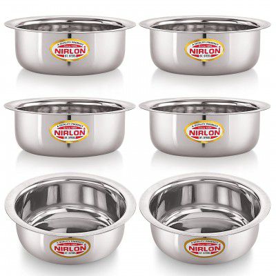 NIRLON Stainless Steel Solid Curve Shaped Bowl Set/Wati/Katori Set of 6, 150ml