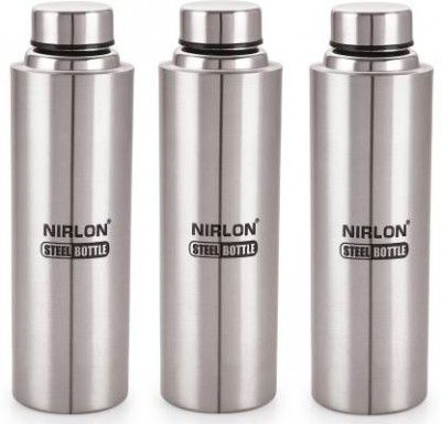 NIRLON Stainless Steel Water Bottle/Refrigerator Bottle, Single Wall, Leakproof 3 Pc 1000 ml Bottle  (Pack of 3, Silver, Steel)