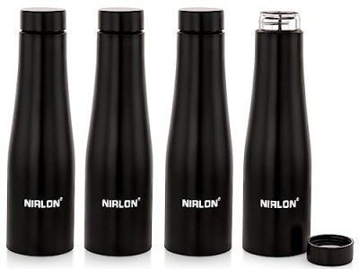 NIRLON Tall Bell Black Single Wall Stainless Steel Water Bottle, Set of 4, 1000ml