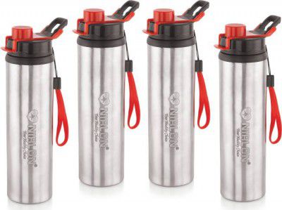 NIRLON Tranzy Sipper Stainless Steel Single Wall Water Bottle 900 ml Bottle (Pack of 4, Silver, Steel)