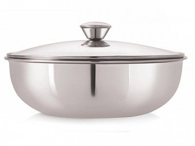 NIRLON Triply Stainless Steel Tasla Cum Kadhai Without Handle, 2 Litre, Silver 