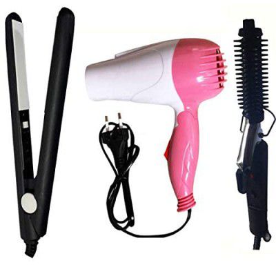 Nirvani Combo Nv-1290 Foldable Hair Dryer 471 Hair Curler And Mini Hair Straightener (Multicolore)