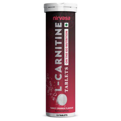Nirvasa L Carnitine Tablets 1000mg (Tangy Orange Flavour) for Men & Women | 15Tab x 1 Vegetarian L Carnitine Effervescent Tablets