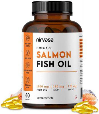 Nirvasa Omega 3 Salmon Fish Oil Capsules | For Healthy Heart & Bones  (60 Capsules)