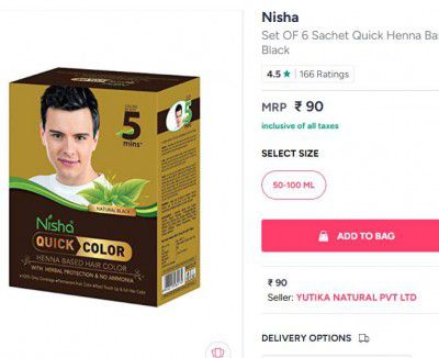 Nisha Set OF 6 Sachet Quick Henna Based Hair Colour 60gm - Natural Black
