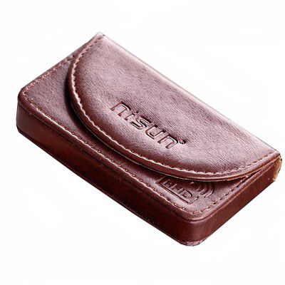 NISUN PU Leather RFID Blocking Pocket Sized Credit Card Holder Name Card Case Wallet with Magnetic Shut for Men & Women - Brown
