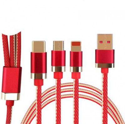 Nitrogen 3-in-1 Fast Charging Nylon Braided durable data cable charging for Micro USB, ios , Android & Type C Devices 1 m USB Type C Cable