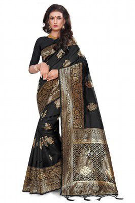 NITYA Womens Banarasi Silk Blend Saree With Blouse Piece