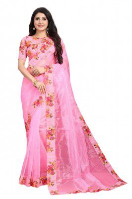 Nityanta Fab Womens Tissu Net Pink Saree With Blouse Piece…
