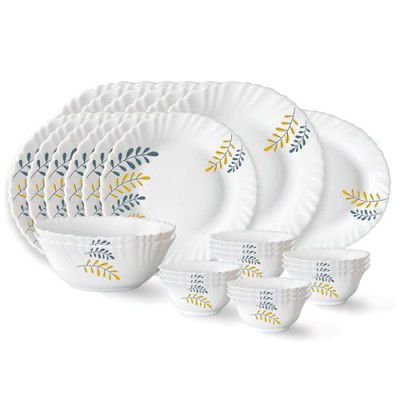 Niva Fluted Series Opalware Dinner Set | 27 Pieces for Family of 6 | Microwave & Dishwasher Safe | Bone-Ash Free | Crockery Set for Dining & Gifting | Plates & Bowls | White
