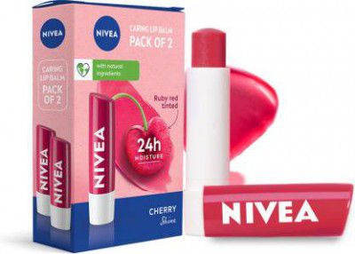 NIVEA Cherry Fruity Shine Lip Balm Cherry, (Pack of: 2, 9.6 g)