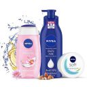 NIVEA Complete Regime Kit - Soft 300ml Moisturizing Cream, Body Milk 400ml Nourishing Lotion & Water-Lily Flower 250ml Refreshing Shower Gel...