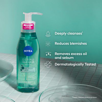 NIVEA Derma Skin Clear Wash Gel - (150ml), Deep Cleansing Gel
