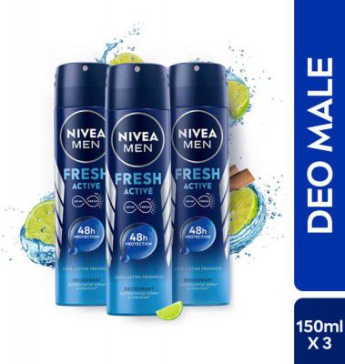NIVEA Fresh Active Long Lasting Anti-Perspirant Deodorant Spray - For Men (450 ml, Pack of 3)