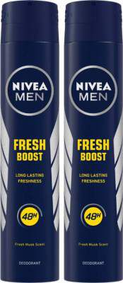 NIVEA Fresh Boost Body Spray - For Men (400 ml, Pack of 2)