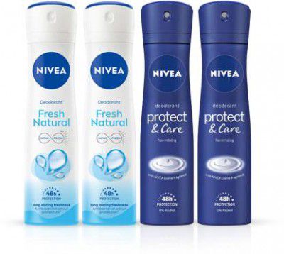 NIVEA Fresh Natural & Protect and Care Women Deodorant Pack of 4 Deodorant Spray - For Women (600 ml, Pack of 4)