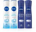 NIVEA Fresh Natural & Protect and Care Women Deodorant Pack of 4 Deodorant Spray - For Women (600 ml, Pack of 4)...