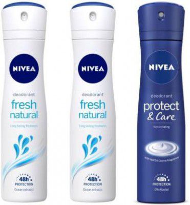 NIVEA Fresh Natural Women Deodorant (Pack of 2) &Protect and Care Deodorant (Pack of 1) Deodorant Spray - For Women  (450 ml, Pack of 3)