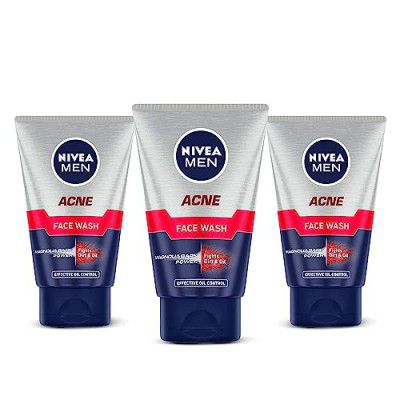 NIVEA Men Acne Face Wash | With Magnolia Bark Extracts for 12Hr Oil Control | Fights Dirt | For Oily Skin 100gm (Pack of 3)