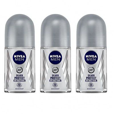 NIVEA MEN Deodorant Roll On, Silver Protect, 50ml (Pack of 3)