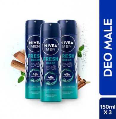 Nivea Men Fresh Ocean, Antibacterial 48h Protection (450 ml, Pack of 3)