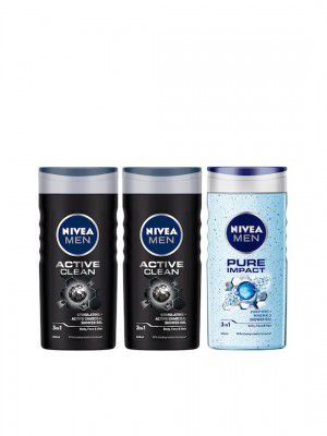 Nivea Men Set of 2 Active Clean & 1 Pure Impact Shower Gels