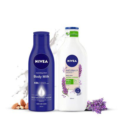 NIVEA Naturally Good, Natural Lavender Body Lotion, 200 ml and Nivea Nourishing Lotion Body Milk, 200ml