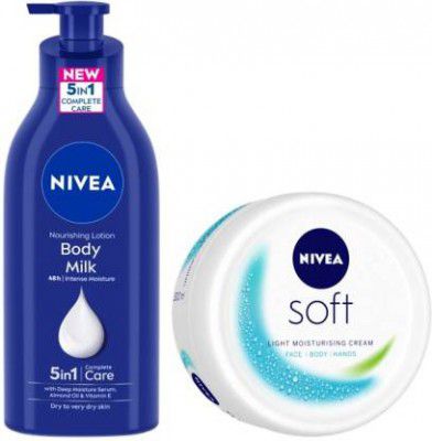 NIVEA Nourishing Body Milk, 600ml & Soft Moisturizing Cream, 300ml  (900 ml)