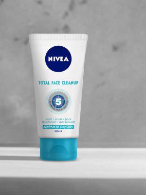 Nivea Total Face Cleanup for Normal to Oily Skin acts as Face Wash, Scrub &Face Pack 100ml