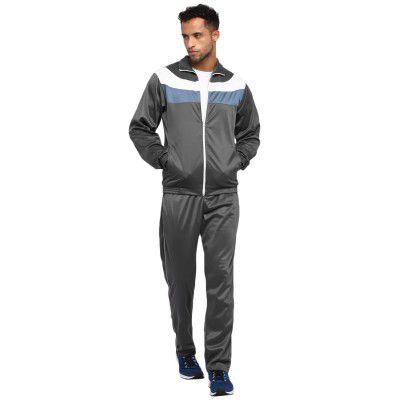 Nivia Colorblock Polyester Zipper Tracksuits for Men/Full Sleeve Running & Sports Tracksuits-Grey/Light Blue/White(Small)