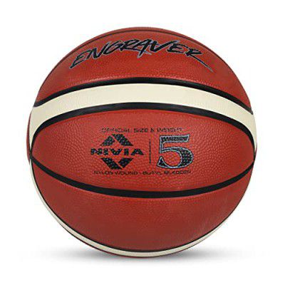 Nivia Engraver Basketball/Soft Rubberized Moulded/14 Panel/Suitable for Hard Surface/Match Ball/for Men/Basketball Size - 5 (Red)