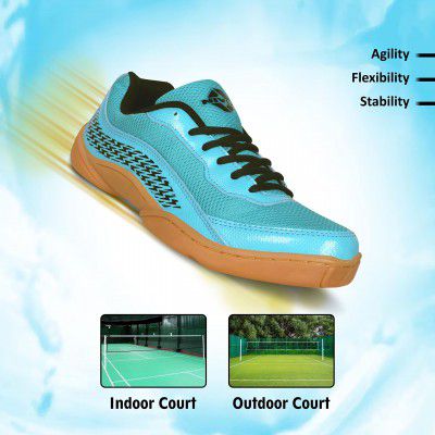 Nivia Flash 2.0 Badminton Shoes for Men (Blue/White/Sky Blue)