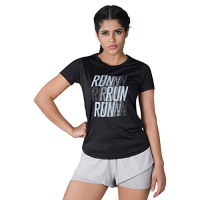 Nivia Nitro-9 -Round Tee (Half Sleeve) - Women Size - S (Black)