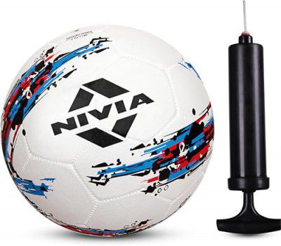 Nivia Storm White Moulded Football with Ball Pump Football - Size: 5 (Pack of 1, White/Black)