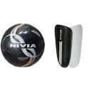 Nivia Street Rubber Football, Size 5 (Black) & Nivia SG-806 Performance Football Shin Guard Black, Medium Combo...