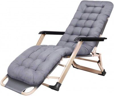 Niyam Recliner Folding Lounge Chair for Beach Garden Outdoor Patio Leisure Sun Lounger Relaxing Chair with Removable Soft Cushion & Mattress (Grey)