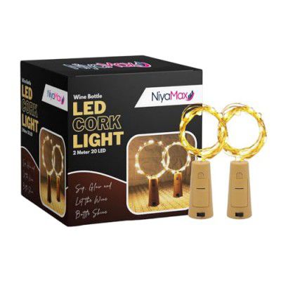 NIYAMAX 20 LED Wine Bottle Cork Copper Wire String Lights, 2M Battery Operated
