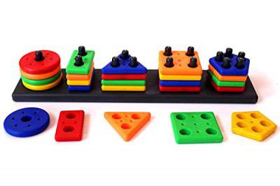 Nizomi Educational Preschool Toddler Toys for 1 to Old Boys Girls Shape Color Recognition Geometric Board Blocks Stack Sort Chunky Puzzles Kids 26 Pieces, Multicolor