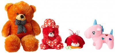 nkl Soft Lovable Teddy Bear Brown 2 feet (60 cm) + red Cap Teddy + Cutie White Rabbit+ Beautiful Pink Unicorn (30 cm )