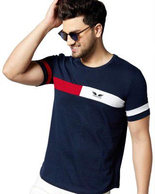 Noble Monk Men Regular Fit T-Shirt | Round Neck | Half Sleeve | Self Design | Casual T Shirt for Men