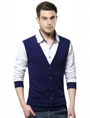 NOBLE MONK Men's Solid Regular fit T-Shirt (T16_Navy Blue White XXL)