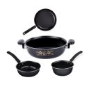 Nonstick Cookware Gift Set, Includes Kadai, Big Tadka, Small Tadka, Frypan, Kitchen Tool Set, 4 Pieces Kitchen Set(Black)...