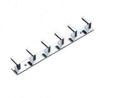 NOPEX 6 Pin Bathroom Cloth Hooks Hanger Wall Bedroom Bathroom Robe Hooks Rail for Hanging Keys,Clothes,Towel Steel Hook (Pack of 1, Silver)