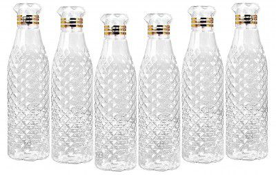 NOPEX Crystal Diamond Cap Water Bottles 1000 ml Bottle (Pack of 6, Clear, Plastic)