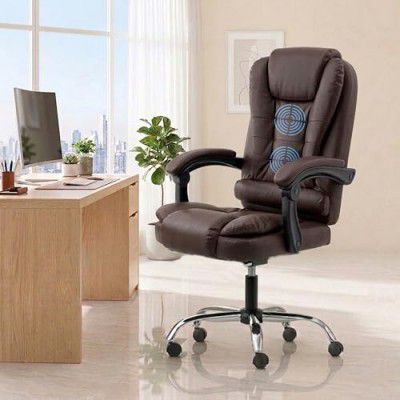 NORMAN JR Italia Premium Leatherette Office Chair for Work | Boss Chair, Ergonomic Executive, Luxurious Cushioned Arms & Seat, 2 Point Back Massager, Heavy Duty Metal Base (Brown)